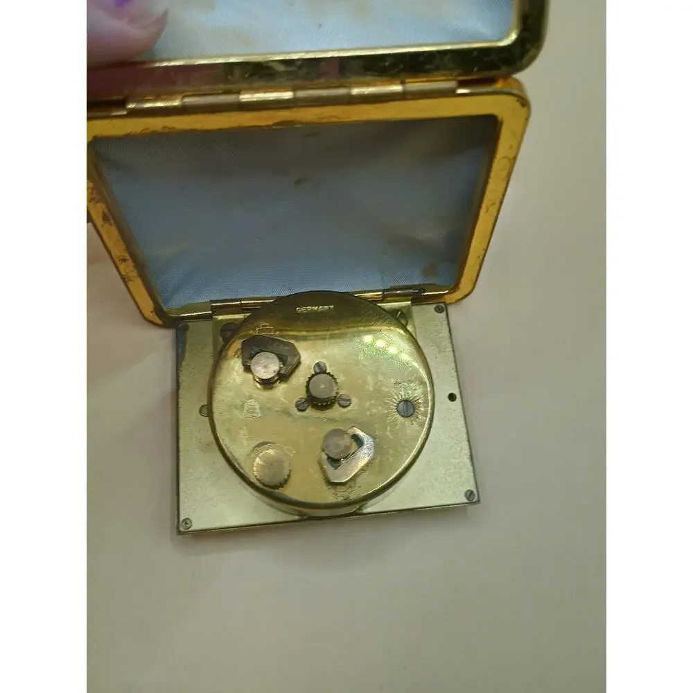 Vintage Seth Thomas Travel Alarm Clock, Germany, Gold Tone Folding Case, 3